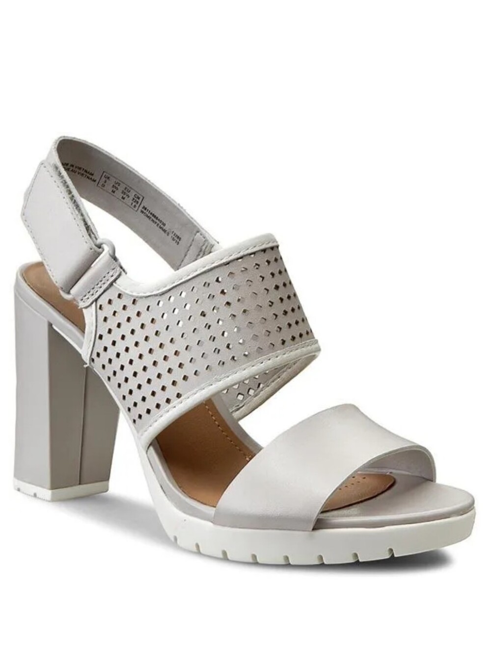 CLARKS Pastina Malory Light Gray Leather Block High Heel Slingback Sandals 7